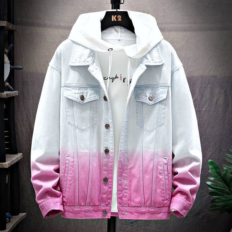 Men's Denim Jacket Loose Jacket Student Clothes Men Pink