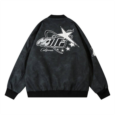 American Street Letters Embroidered PU Leather Jacket Men Fashion Brands Motorcycle Clothing Black