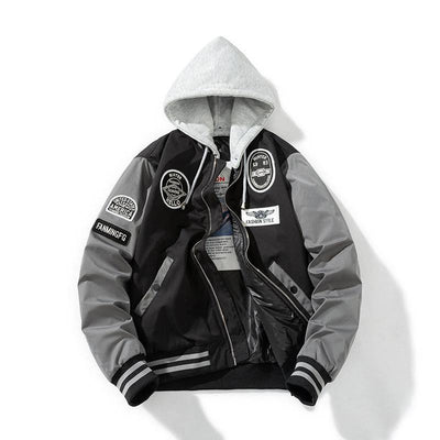 Pilot Cotton-padded Coat Men Thick Loose Plus Size Cotton Clothes Black label hood