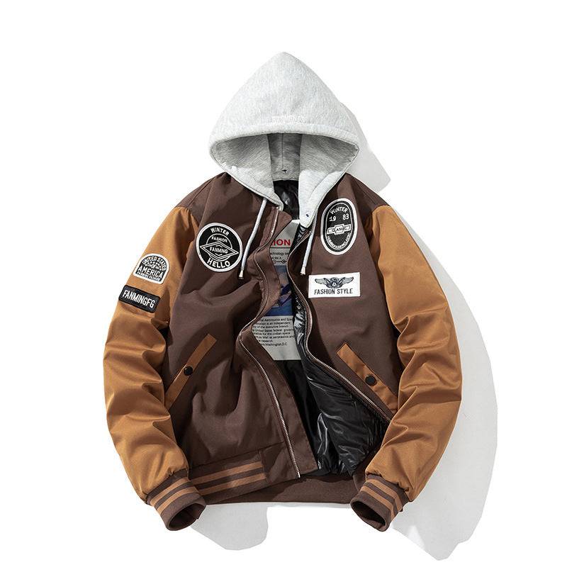 Pilot Cotton-padded Coat Men Thick Loose Plus Size Cotton Clothes Khaki label hood