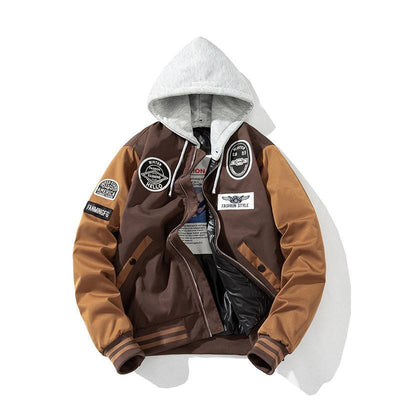 Pilot Cotton-padded Coat Men Thick Loose Plus Size Cotton Clothes Khaki label hood