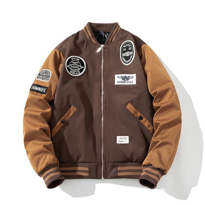 Pilot Cotton-padded Coat Men Thick Loose Plus Size Cotton Clothes Khaki label stand collar