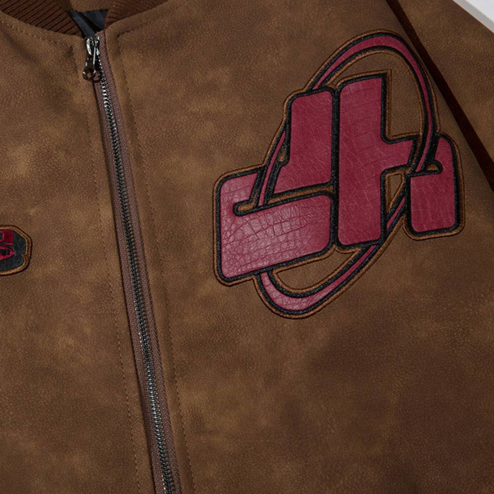 American Street Letters Embroidered PU Leather Jacket Men Fashion Brands Motorcycle Clothing