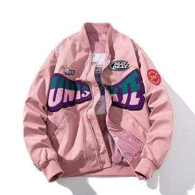 Pilot Cotton-padded Coat Men Thick Loose Plus Size Cotton Clothes Pink letter label stand collar
